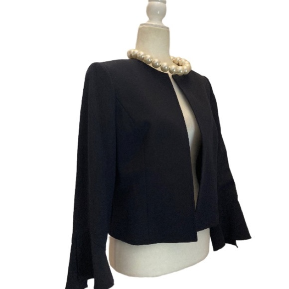 Tahari ASL Horton Open Front Blazer Jacket NWT Ruffle Sleeves in Navy Blue - Picture 10 of 11